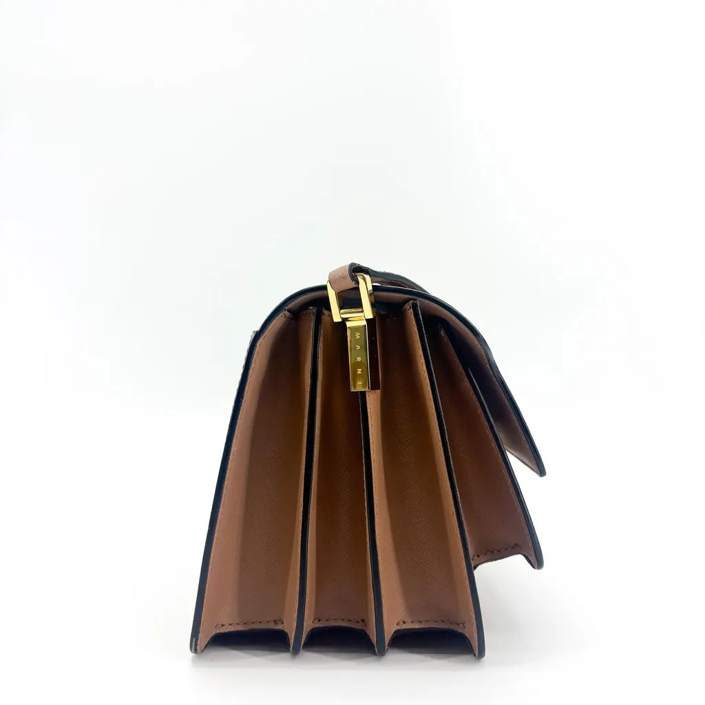 Marni Medium Trunk Bag in Brown Saffiano Leather Brown Leather Very good - Model View