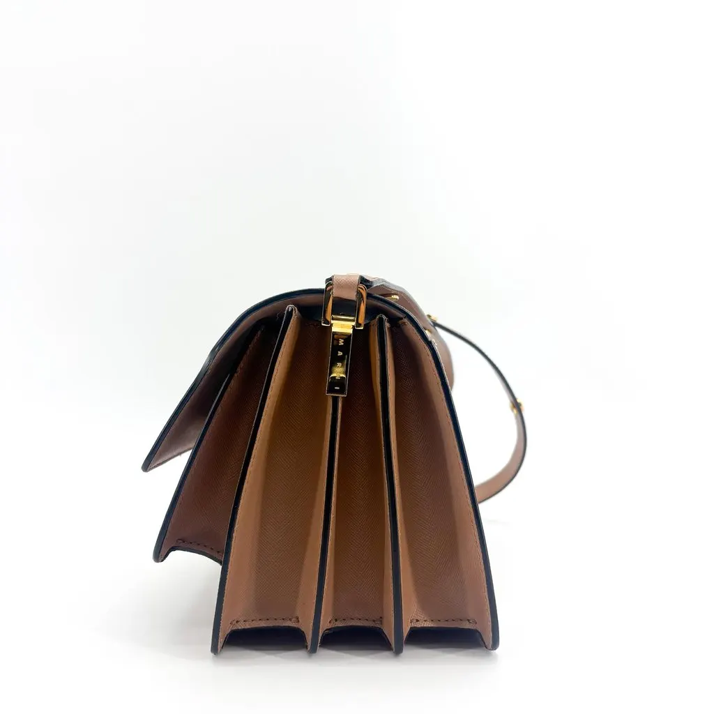Marni Medium Trunk Bag in Brown Saffiano Leather Brown Leather Very good - Box View