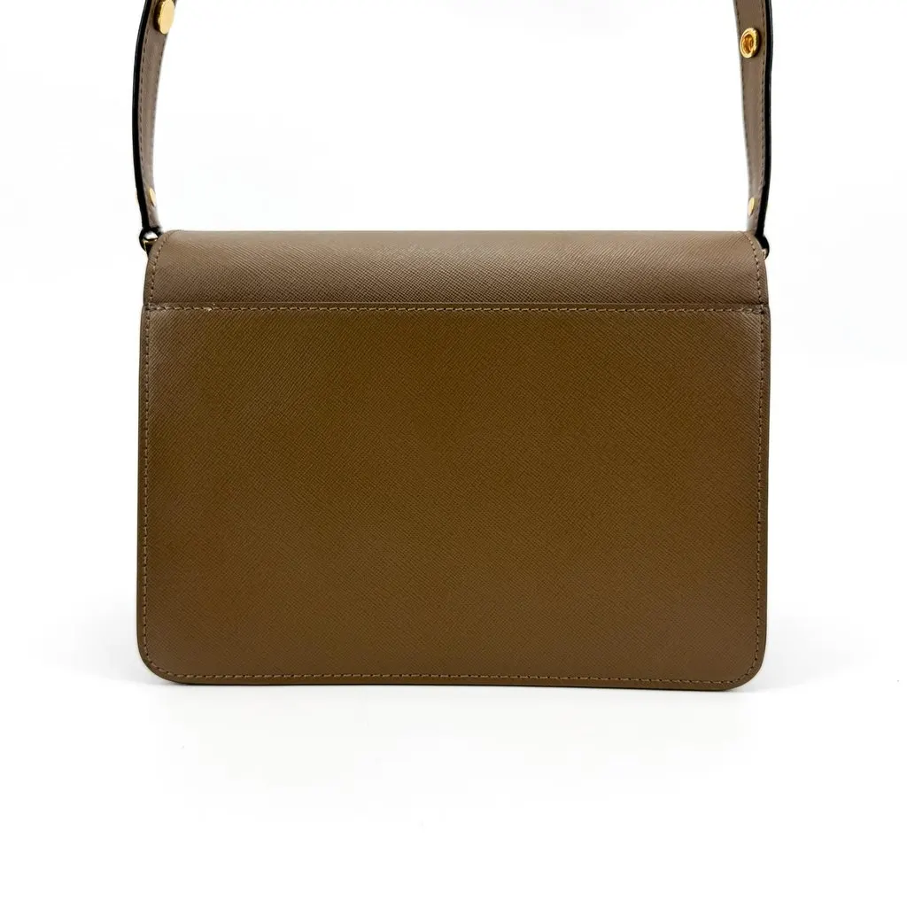 Marni Trunk Saffiano Shoulder Bag Medium Khaki Brown Brown Leather Very good - Inside View