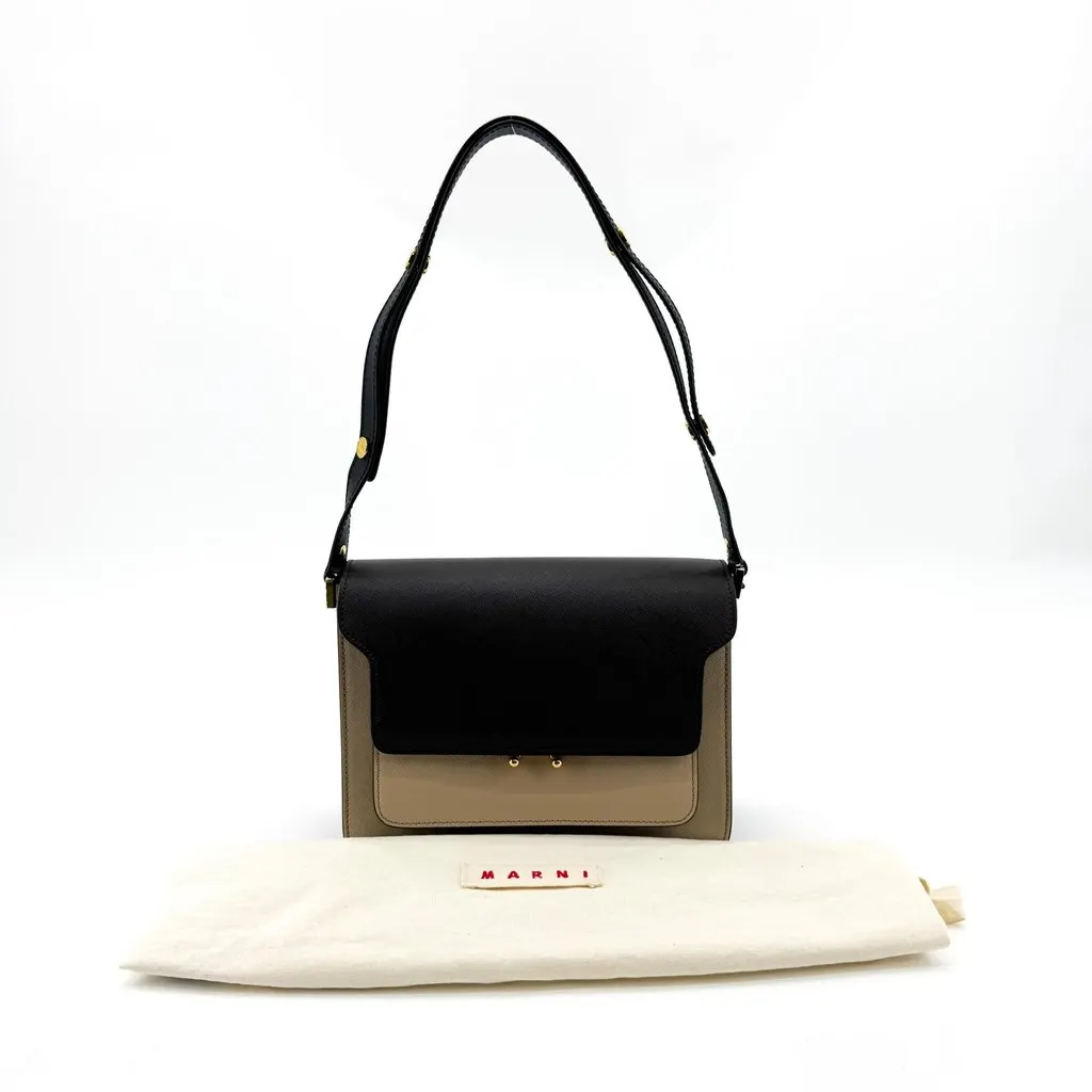 Marni Saffiano Medium Trunk Bag Black Beige Beige Leather Good - Back View