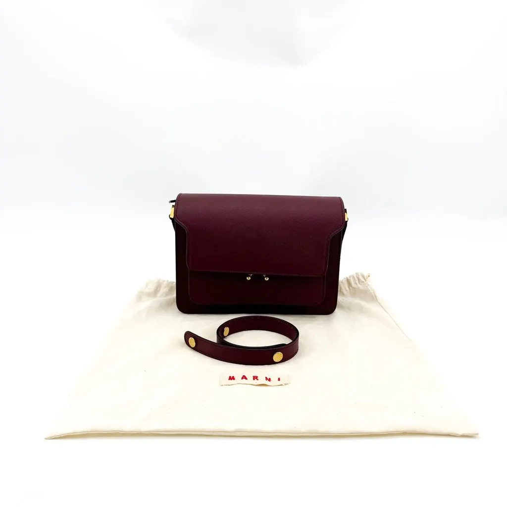 Marni Saffiano Medium Trunk Bag Burgundy Burgundy Leather Very good - Back View