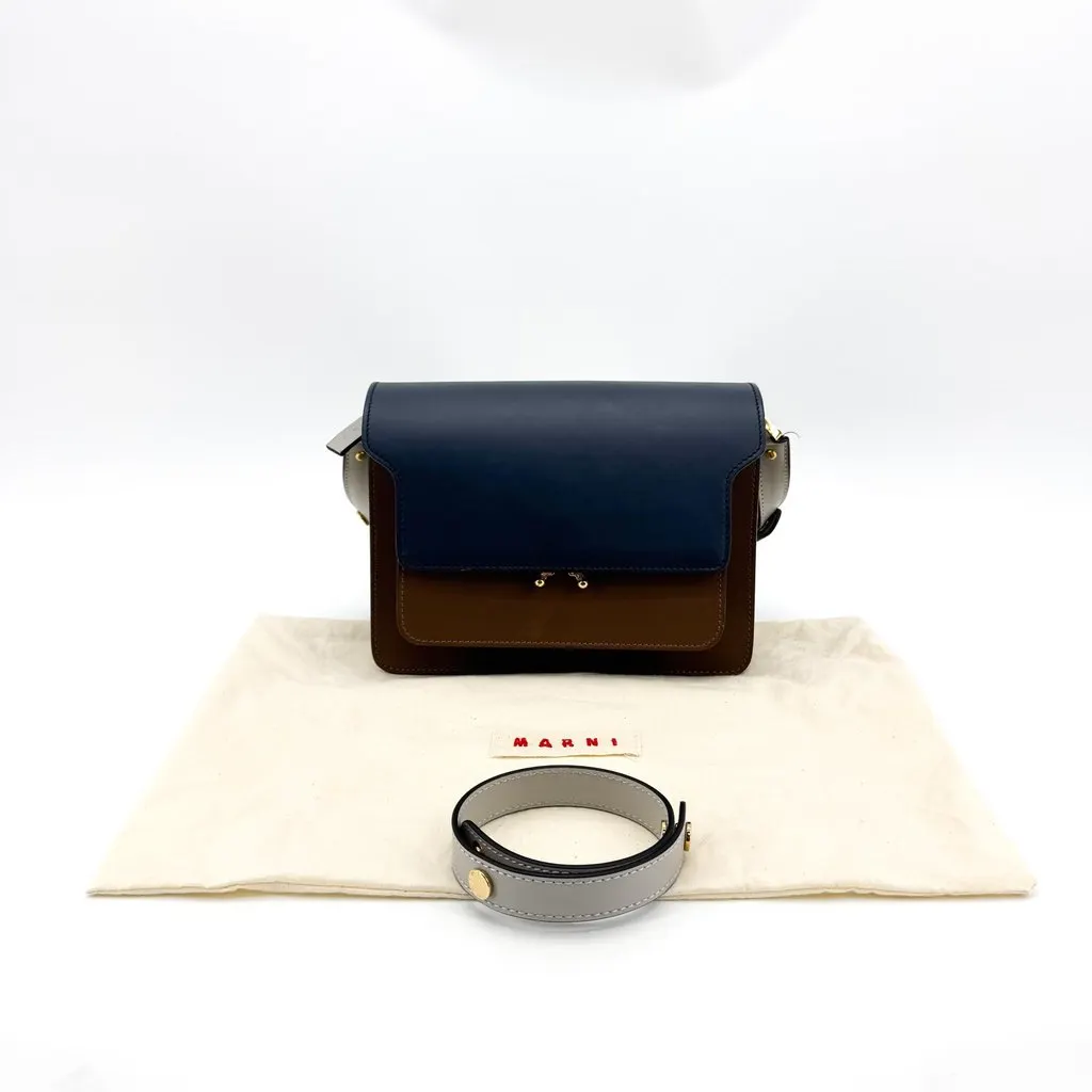 Marni Medium Trunk Shoulder Bag Navy Brown Brown Leather Good - Back View