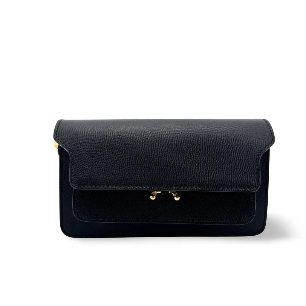 Marni Trunk Saffiano Mini Shoulder Bag Black Black Leather Very good - Front View