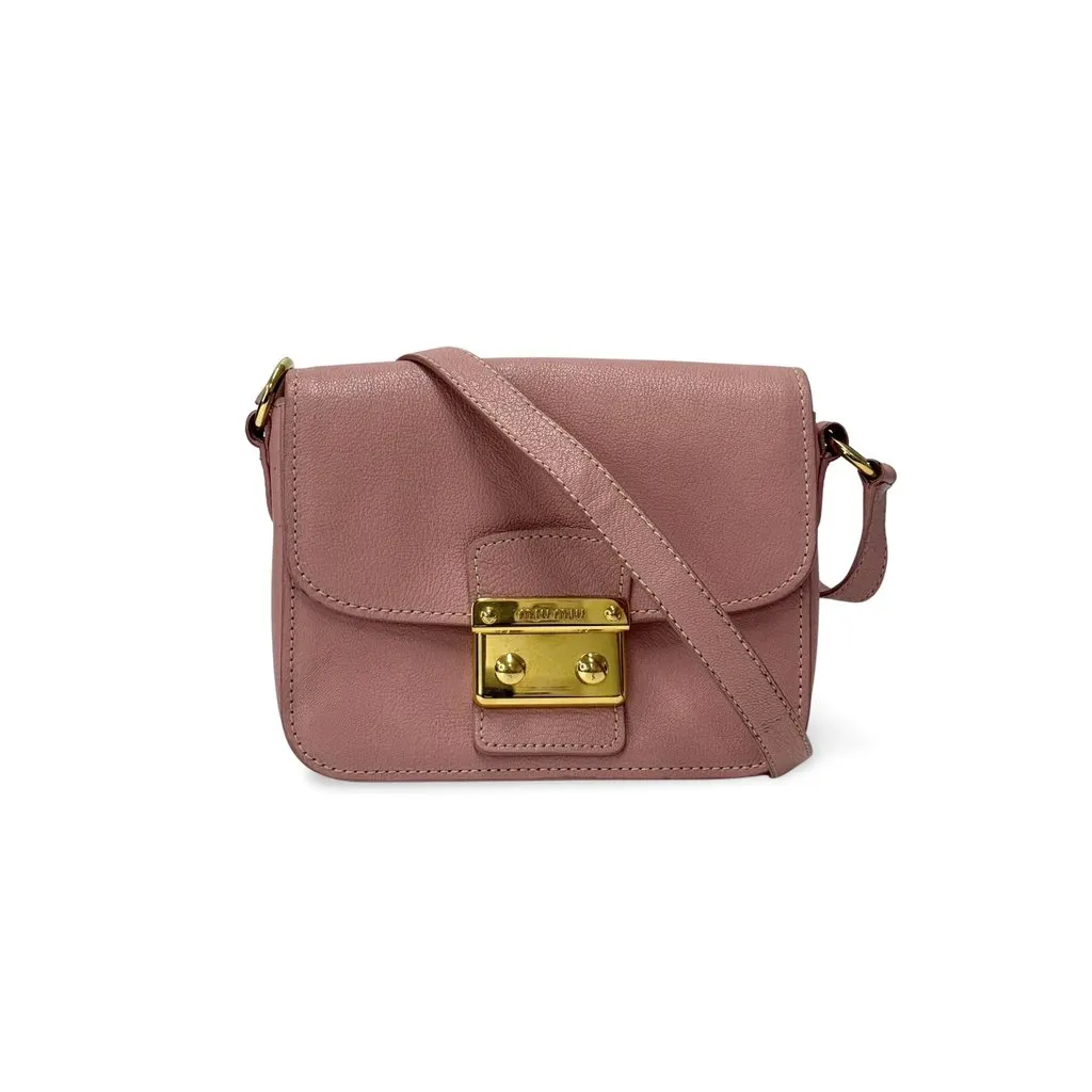 Miu Miu Madras Leather Crossbody Bag Pink Gold Leather Good - Front View