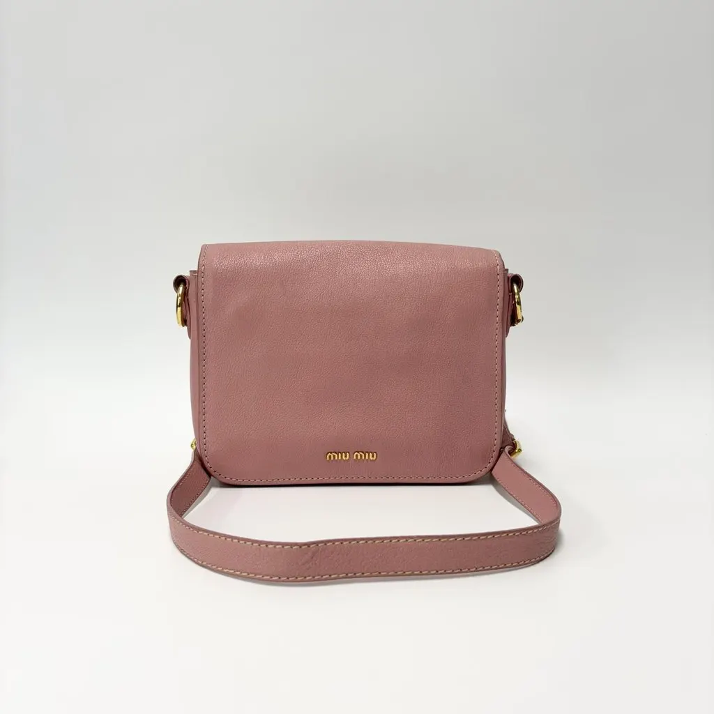 Miu Miu Madras Leather Crossbody Bag Pink Gold Leather Good - Back View