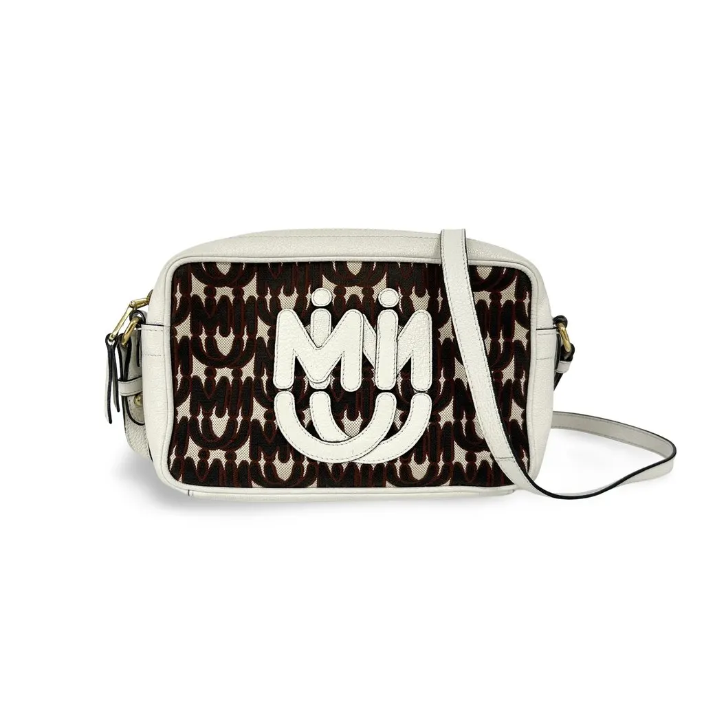 Miu Miu Logo print jacquard and leather shoulder bag Red Jacquard Good - Front View