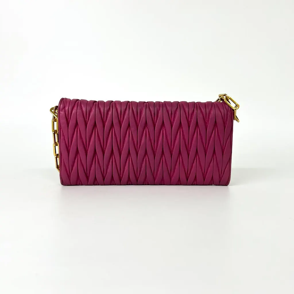 Miu Miu Matelassé Chain Shoulder Bag Pink Gold Hardware Pink Leather Good - Back View