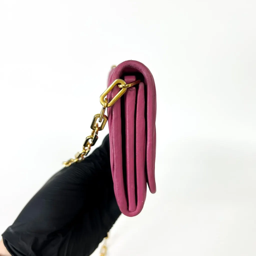 Miu Miu Matelassé Chain Shoulder Bag Pink Gold Hardware Pink Leather Good - Inside View