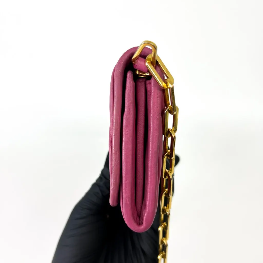 Miu Miu Matelassé Chain Shoulder Bag Pink Gold Hardware Pink Leather Good - Model View