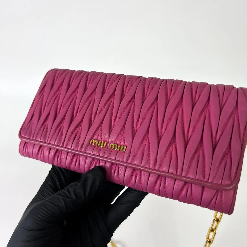 Miu Miu Matelassé Chain Shoulder Bag Pink Gold Hardware Pink Leather Good - Box View