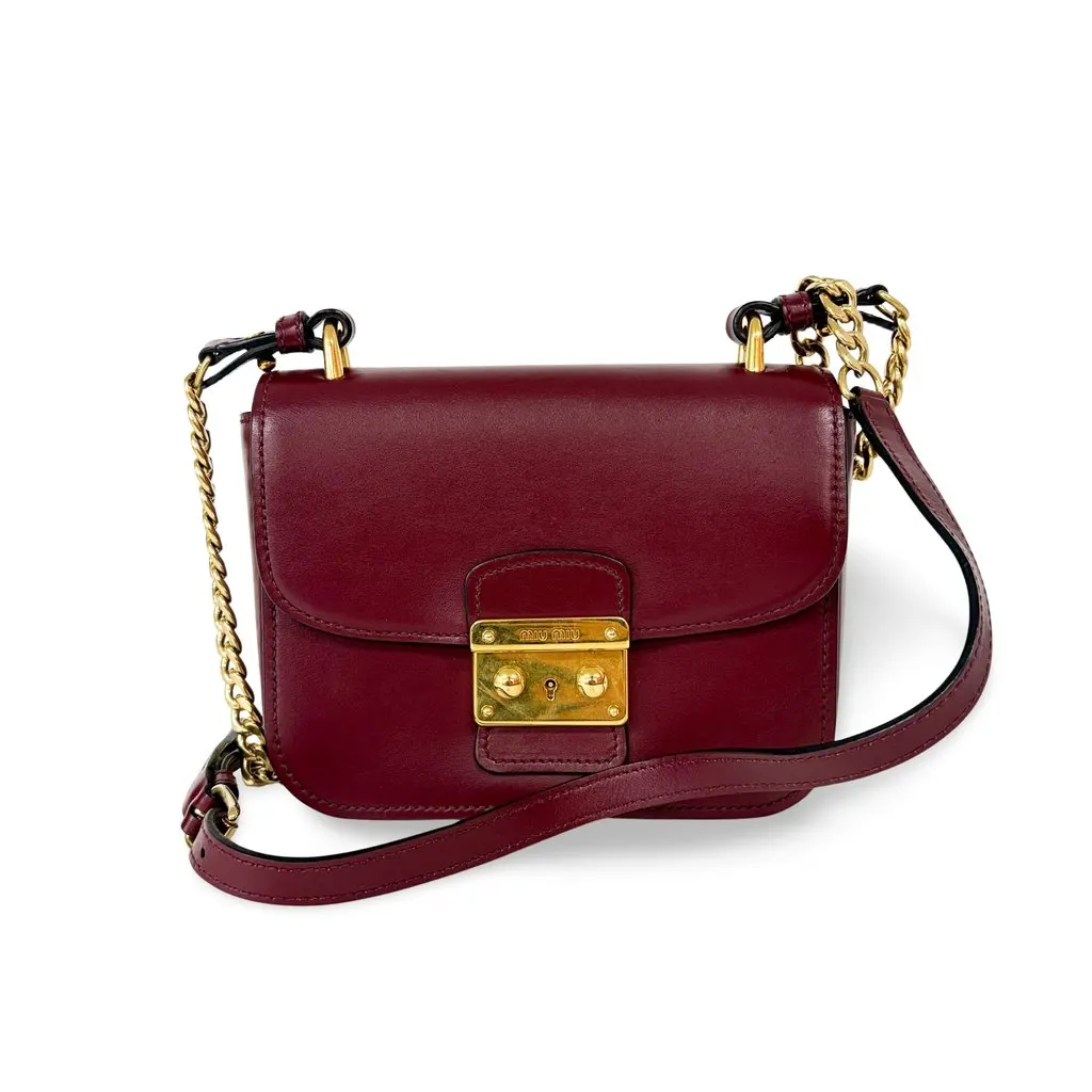 Miu Miu Madras leather shoulder bag in burgundy with gold hardware MultiColor Leather Good - Front View