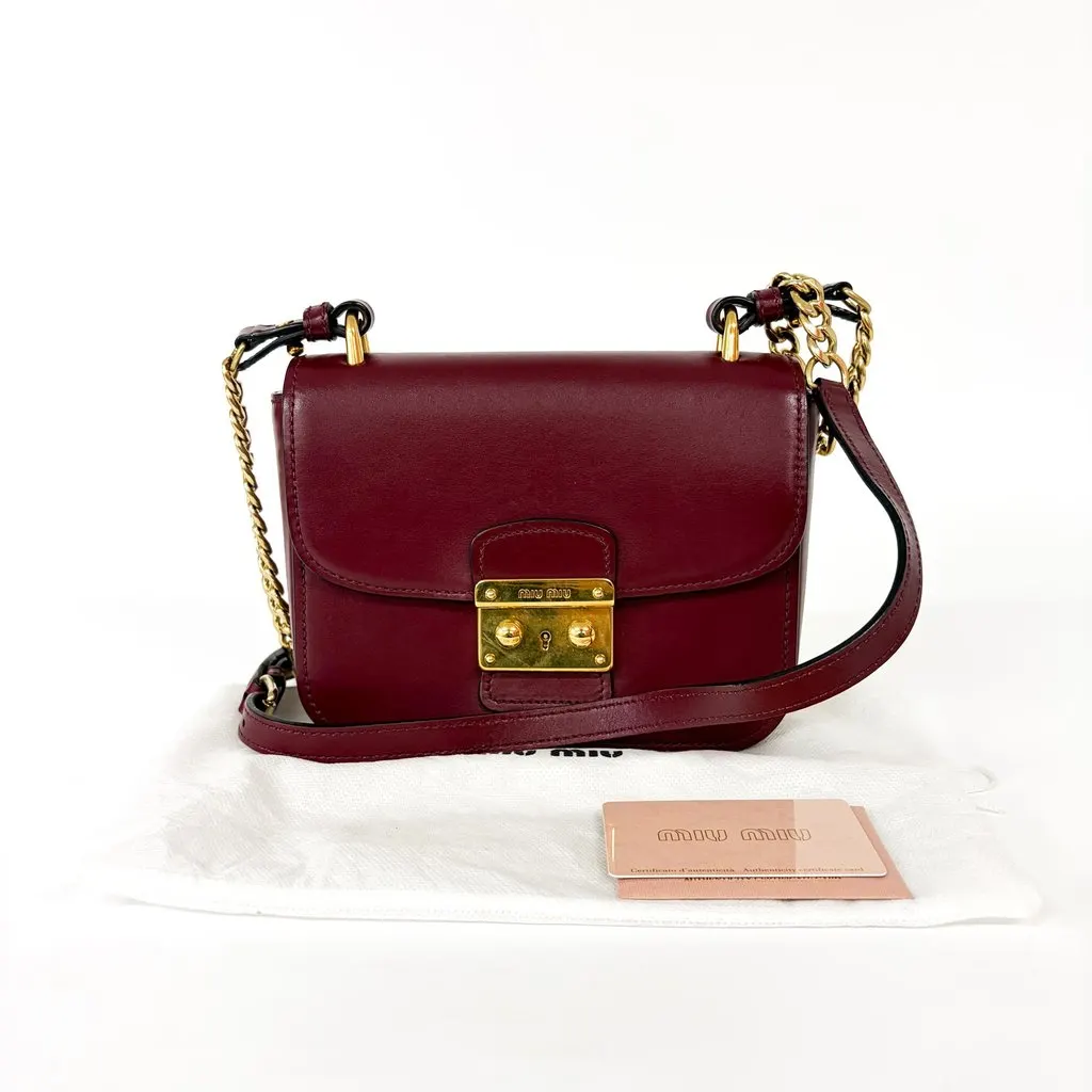 Miu Miu Madras leather shoulder bag in burgundy with gold hardware MultiColor Leather Good - Back View