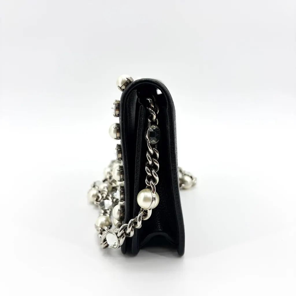 Miu Miu Madras Leather Crystal Pearl Shoulder Bag Black Silver MultiColor Leather Good - Inside View