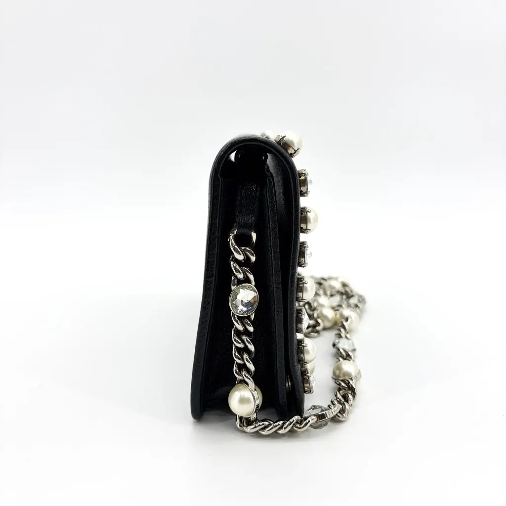 Miu Miu Madras Leather Crystal Pearl Shoulder Bag Black Silver MultiColor Leather Good - Model View