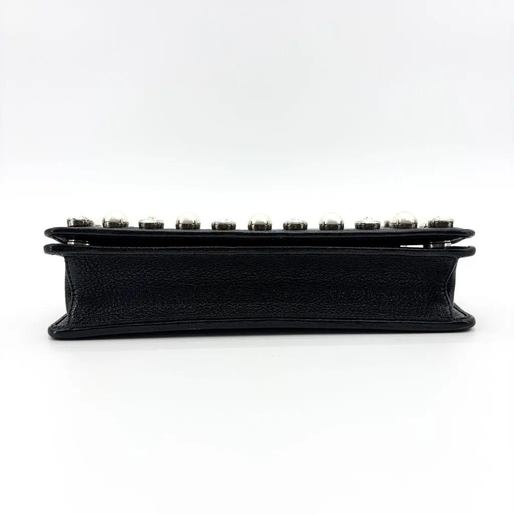 Miu Miu Madras Leather Crystal Pearl Shoulder Bag Black Silver MultiColor Leather Good - Box View