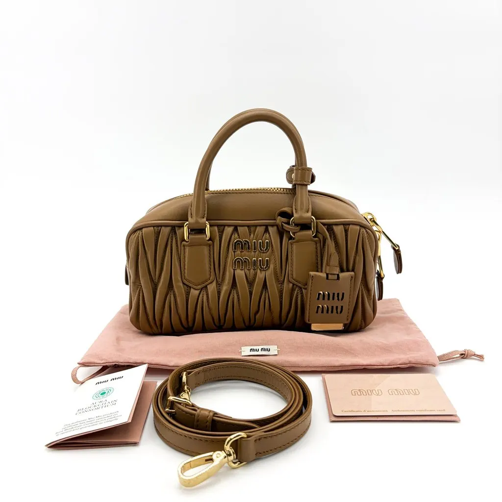 Miu Miu Arkadi Matelassé Napa Leather Bag Brown Brown Leather Very good - Back View