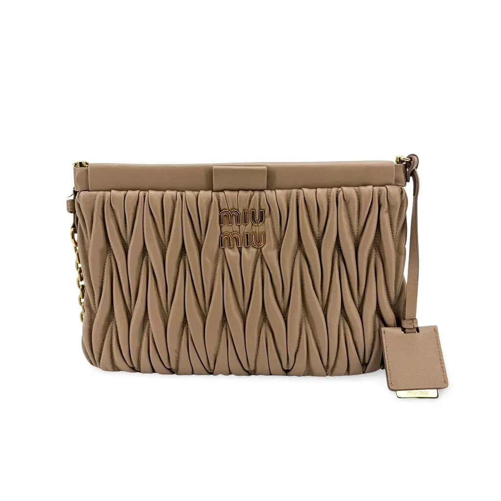 Miu Miu Matelassé Napa leather shoulder bag cameo Beige Leather Very good - Front View