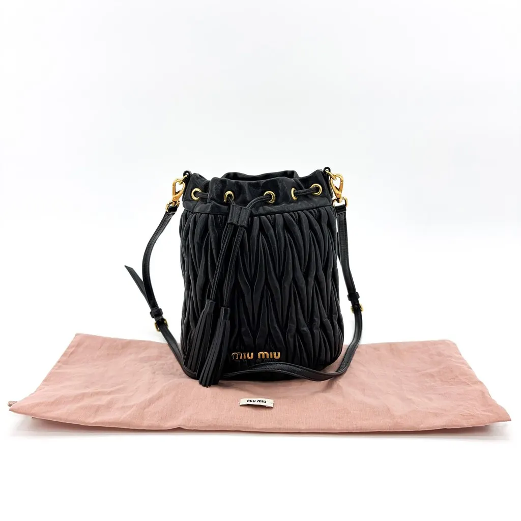 Miu Miu Matelassé Napa Leather Bucket Bag Black Black Leather Very good - Back View