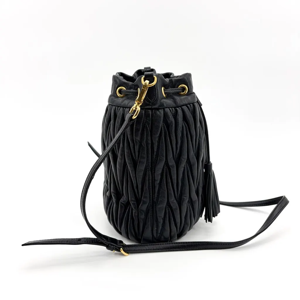 Miu Miu Matelassé Napa Leather Bucket Bag Black Black Leather Very good - Box View