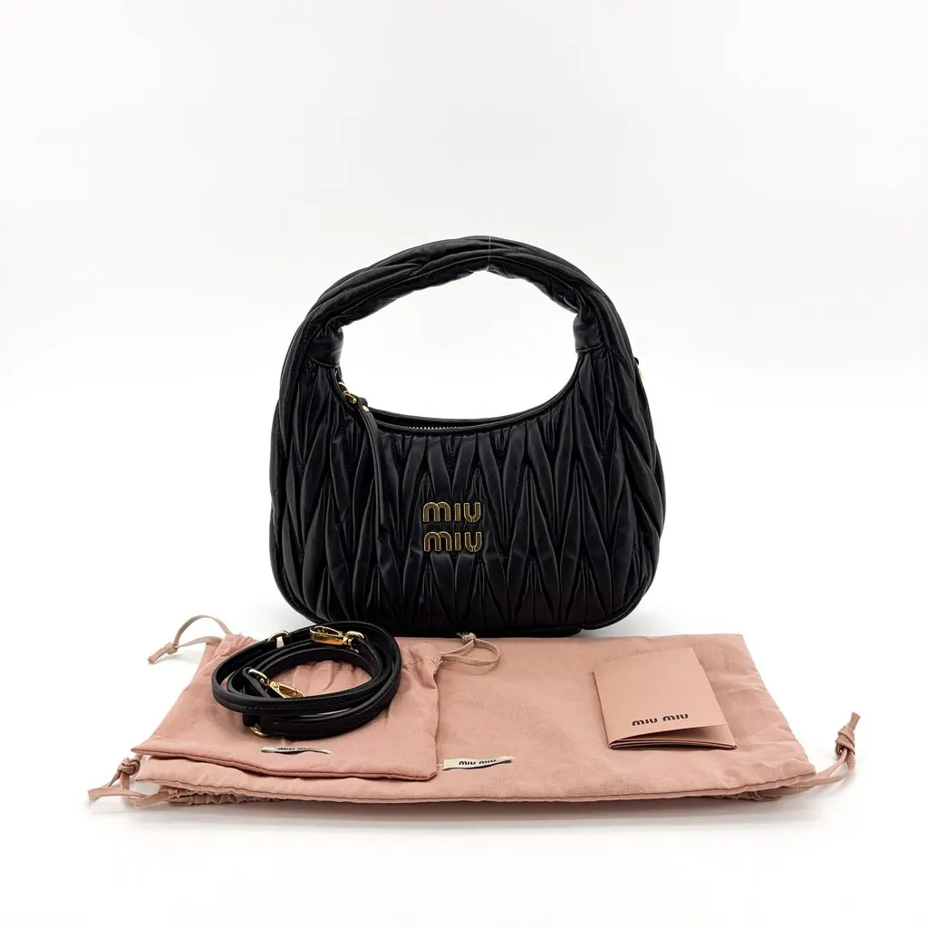 Miu Miu Matelassé Napa Leather Small Hobo Bag Black Black Leather Very good - Back View