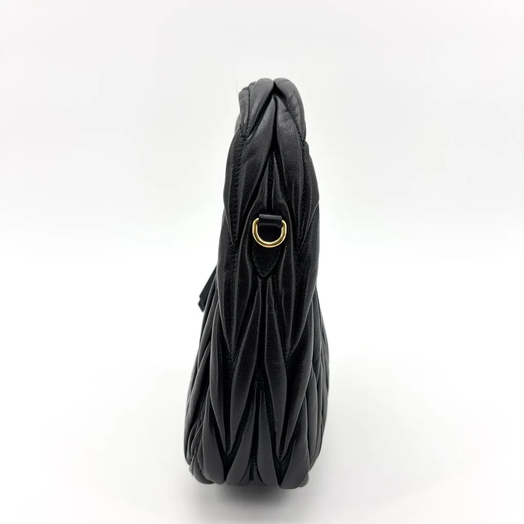 Miu Miu Matelassé Napa Leather Small Hobo Bag Black Black Leather Very good - Model View