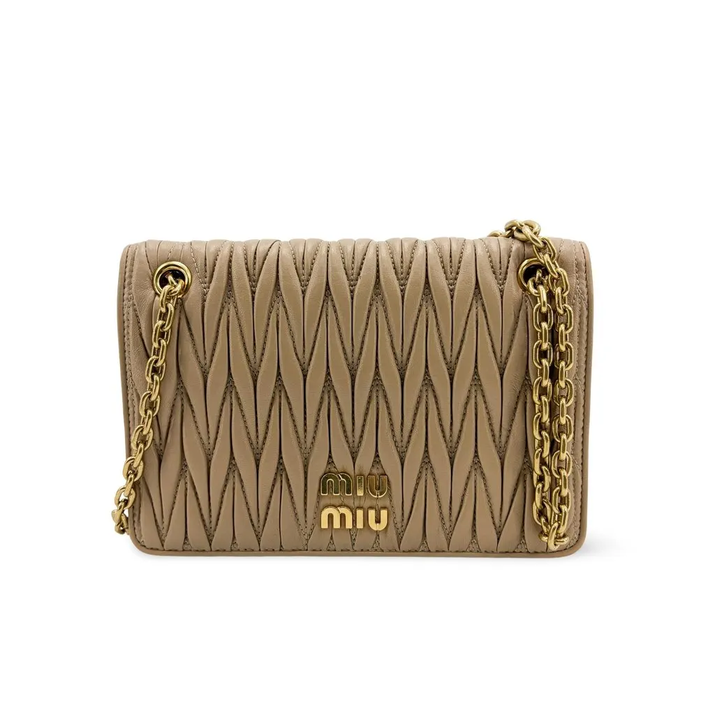 Miu Miu Matelassé Napa Leather Shoulder Bag Oak Beige Leather Very good - Front View