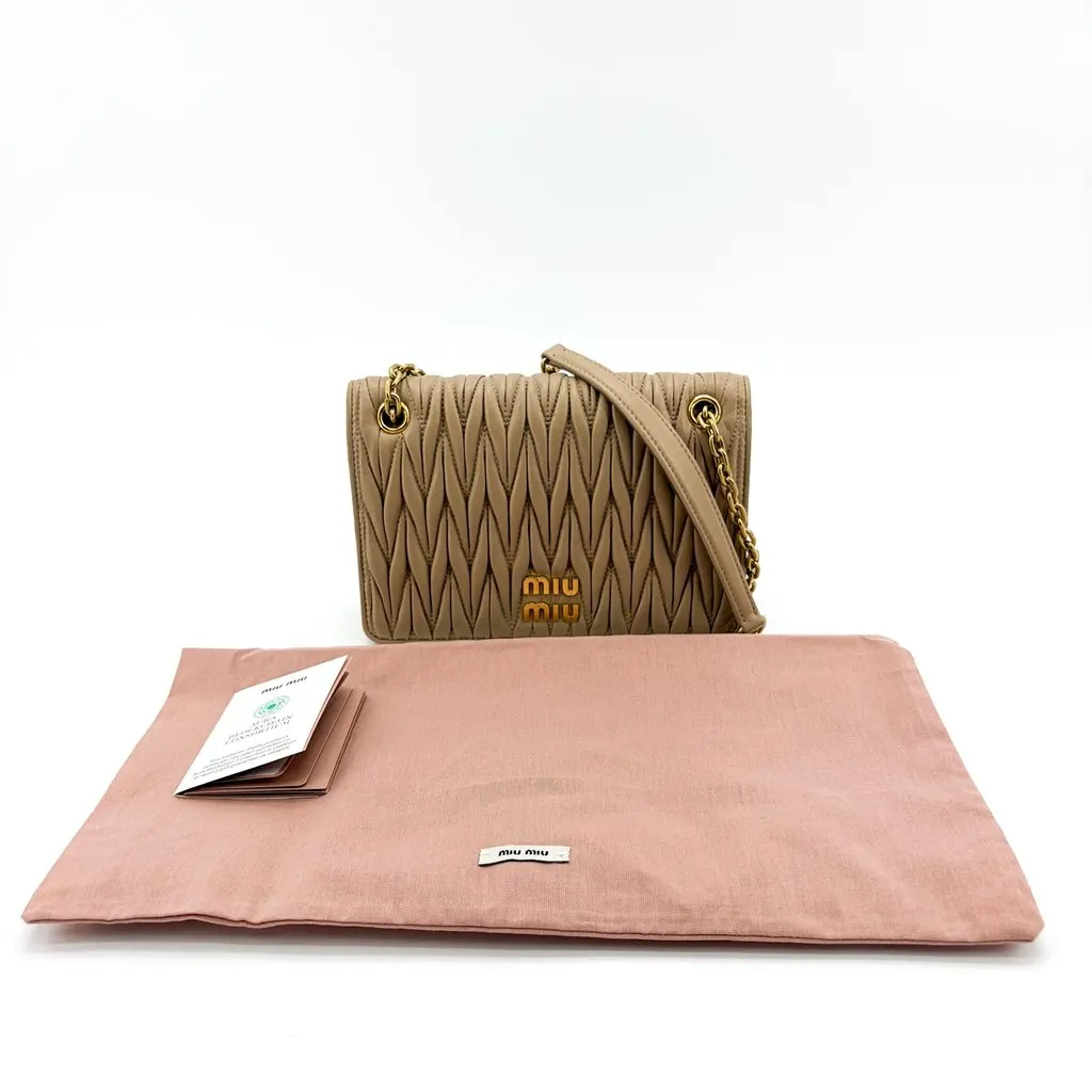 Miu Miu Matelassé Napa Leather Shoulder Bag Oak Beige Leather Very good - Back View