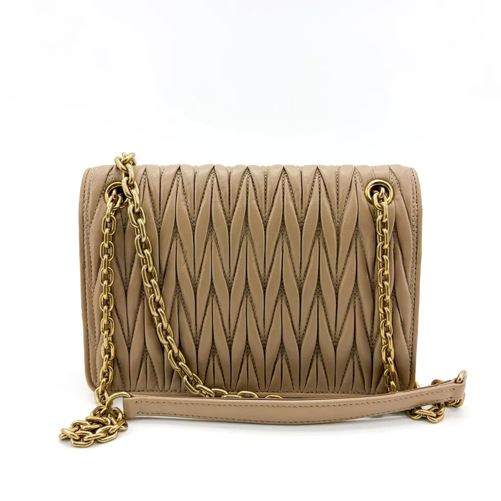 Miu Miu Matelassé Napa Leather Shoulder Bag Oak Beige Leather Very good - Inside View