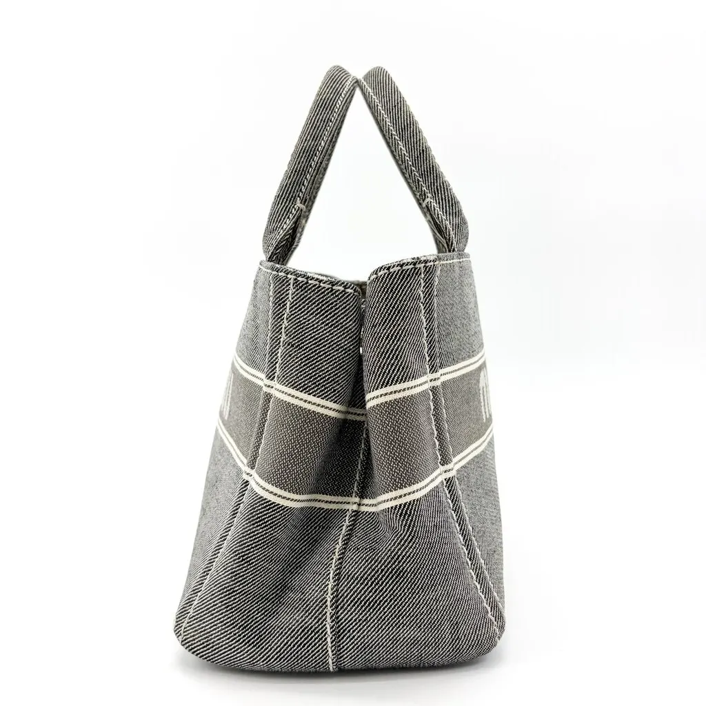 Miu Miu Black Logo Print Denim Tote Bag Black Denim Good - Model View