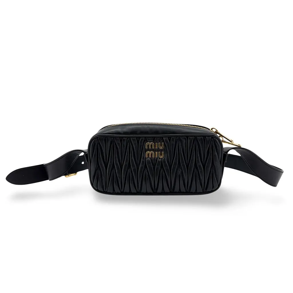 Miu Miu Matelassé Napa Leather Shoulder Bag Black Black Leather Very good - Front View