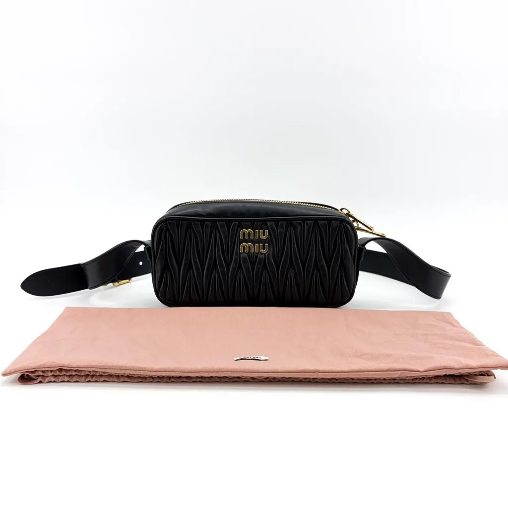 Miu Miu Matelassé Napa Leather Shoulder Bag Black Black Leather Very good - Back View
