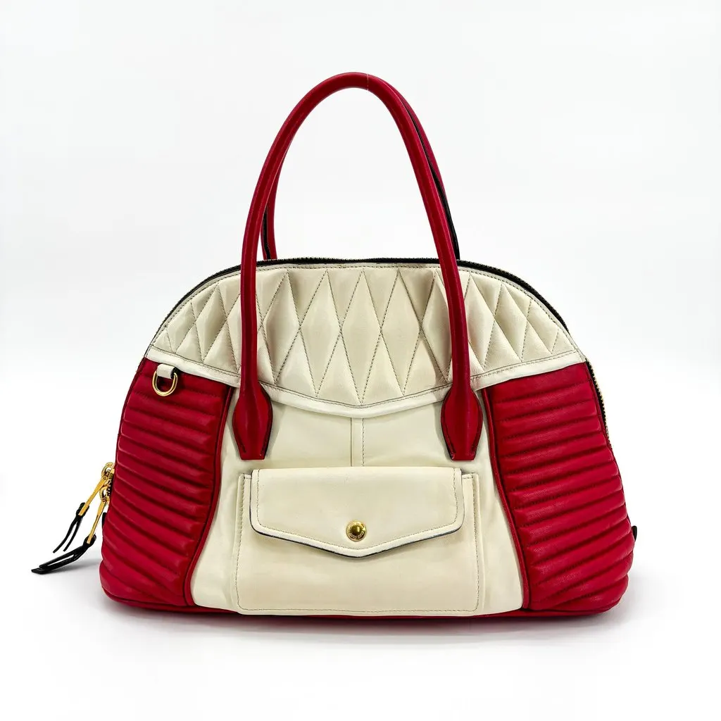 Miu Miu Biker Matelasse Two-Tone Dome Bag Red White Red Leather Good - Inside View