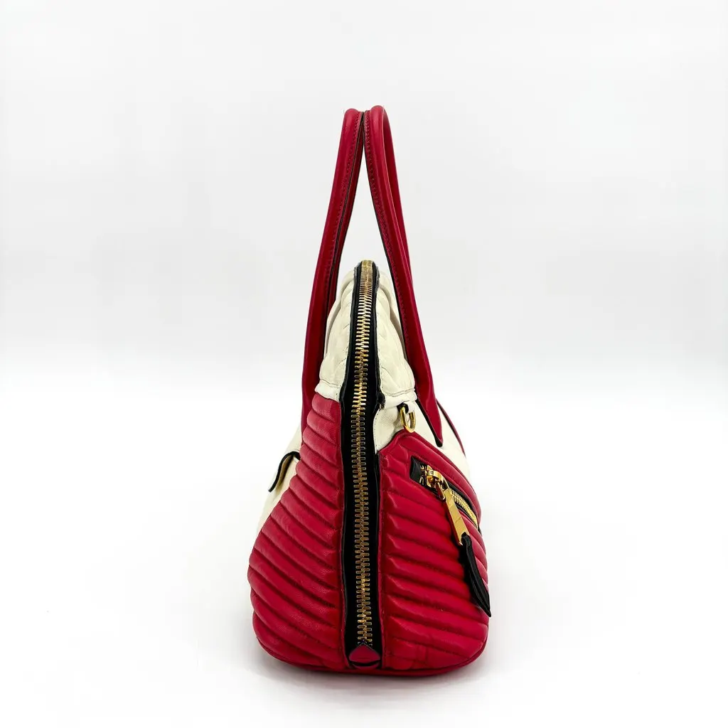Miu Miu Biker Matelasse Two-Tone Dome Bag Red White Red Leather Good - Model View