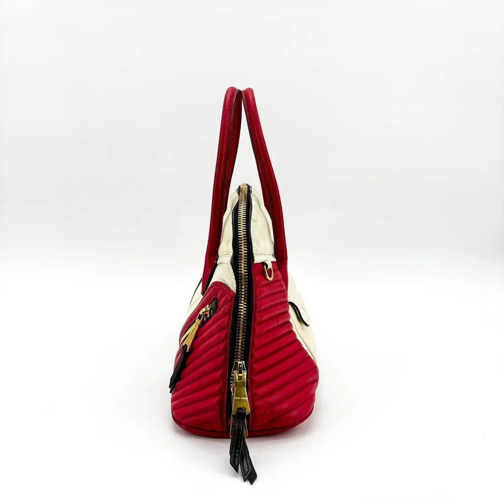 Miu Miu Biker Matelasse Two-Tone Dome Bag Red White Red Leather Good - Box View