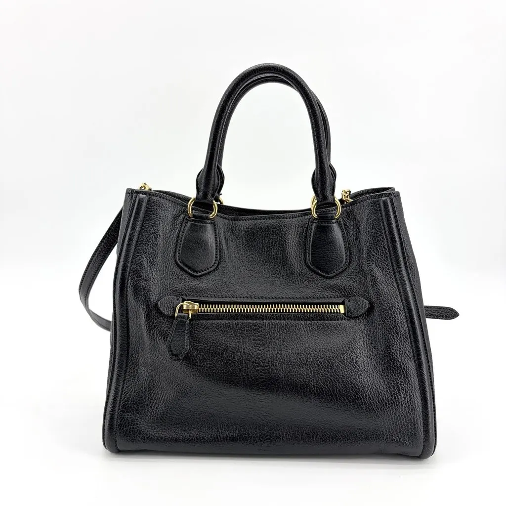 Miu Miu Vitello Phenix 2WAY Tote Bag Black Black Leather Fair - Back View