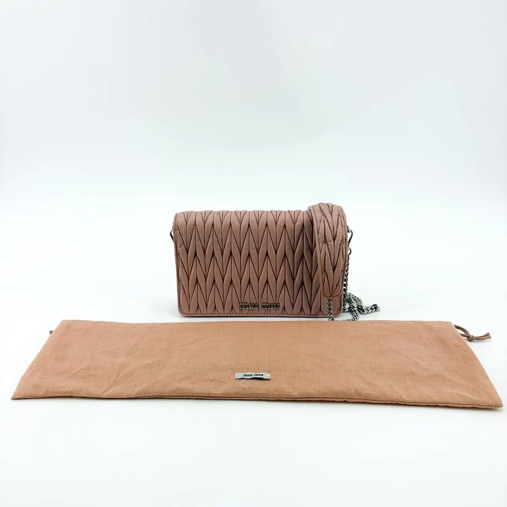 Miu Miu Matelasse Leather Chain Shoulder Bag Pink Pink Leather Good - Back View