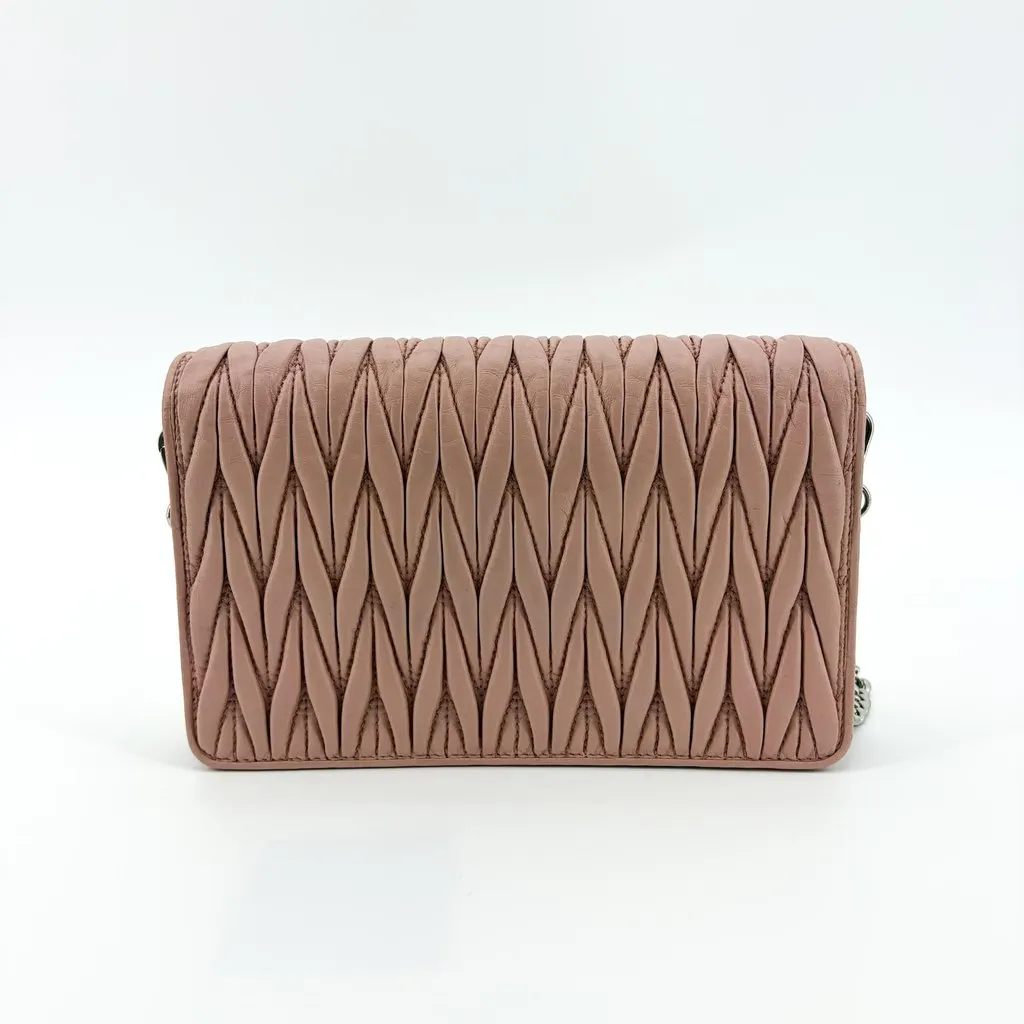 Miu Miu Matelasse Leather Chain Shoulder Bag Pink Pink Leather Good - Inside View
