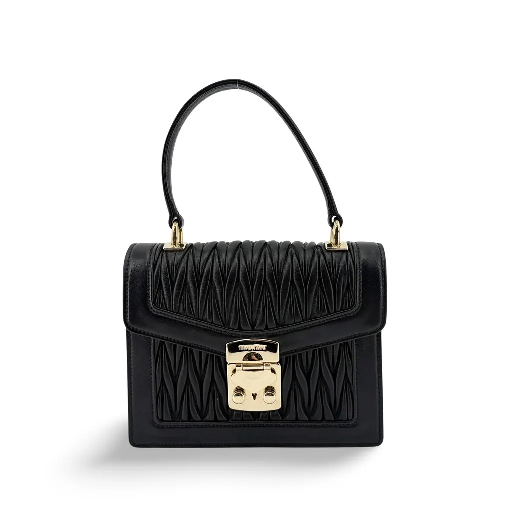 Miu Miu Matelasse Leather Top Handle Bag Black Black Leather Good - Front View