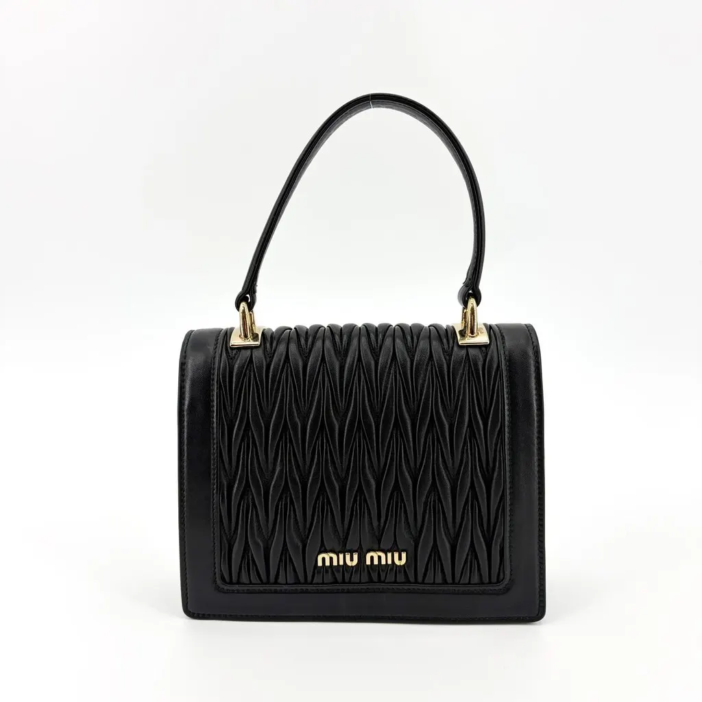 Miu Miu Matelasse Leather Top Handle Bag Black Black Leather Good - Inside View