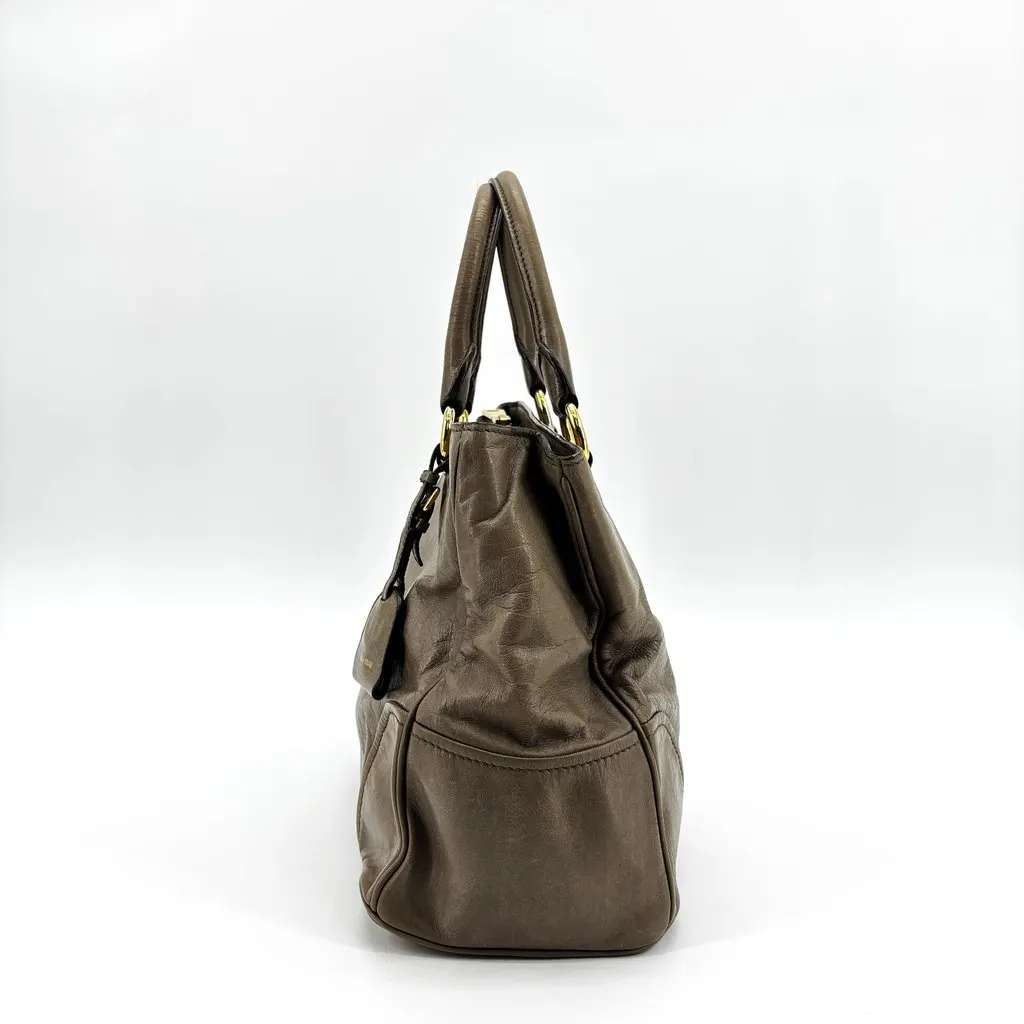 Miu Miu Vitello Shine Tote Bag Brown Brown Leather Good - Model View