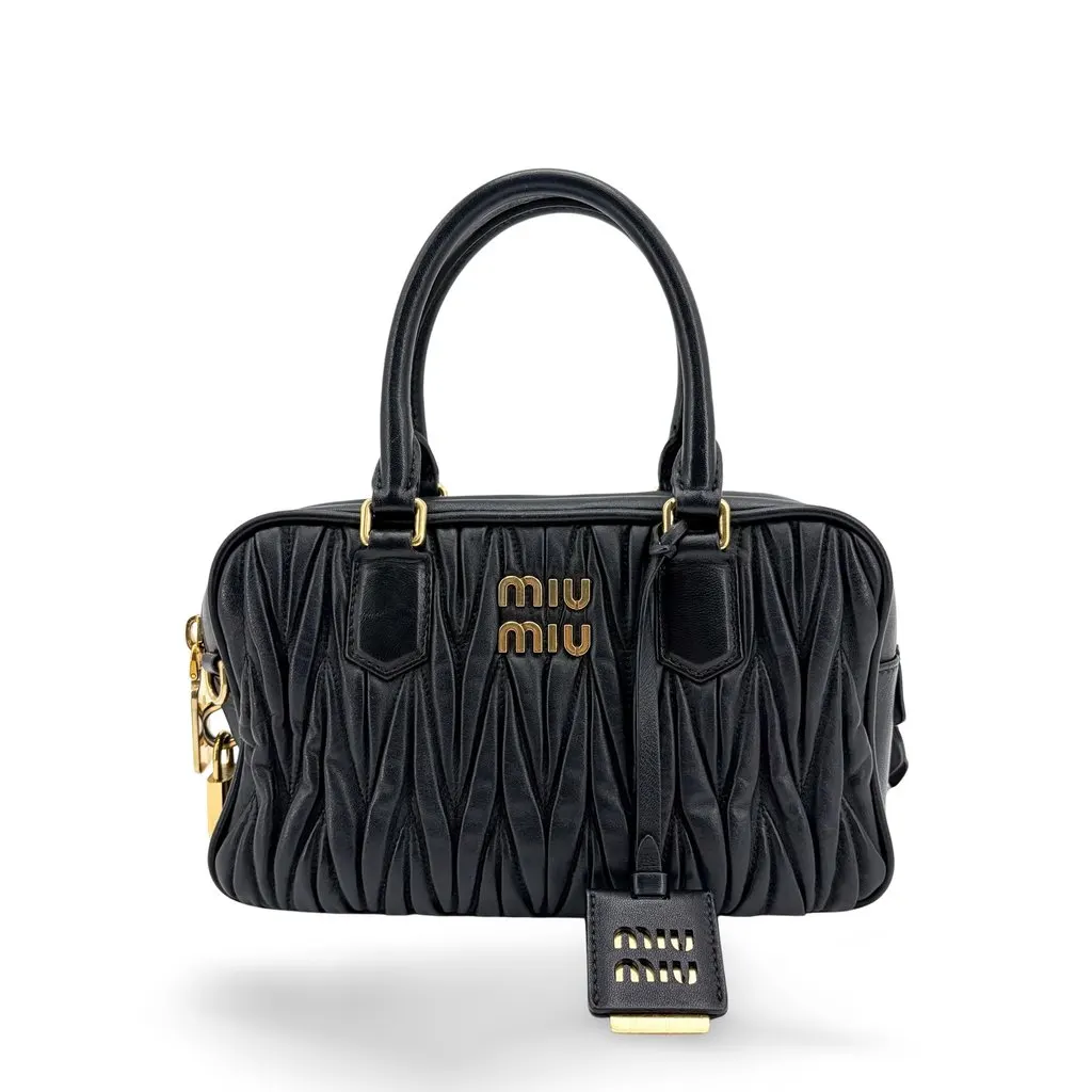 Miu Miu Arcadie Matelasse Nappa Leather Bag Black