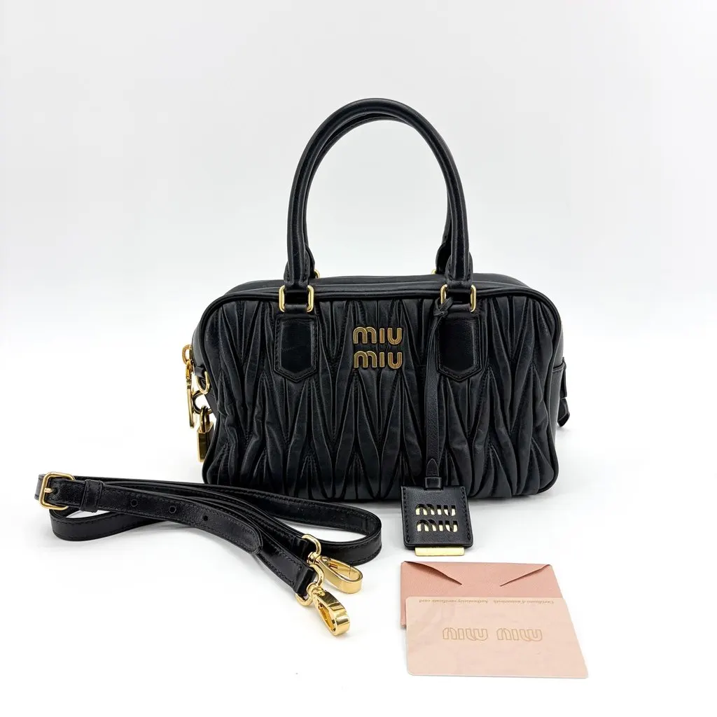 Miu Miu Arcadie Matelasse Nappa Leather Bag Black Black Leather Very good - Back View