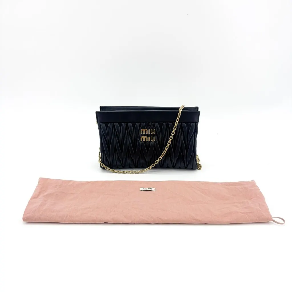 Miu Miu Matelasse Nappa Leather Chain Shoulder Bag Black Black Leather Good - Back View