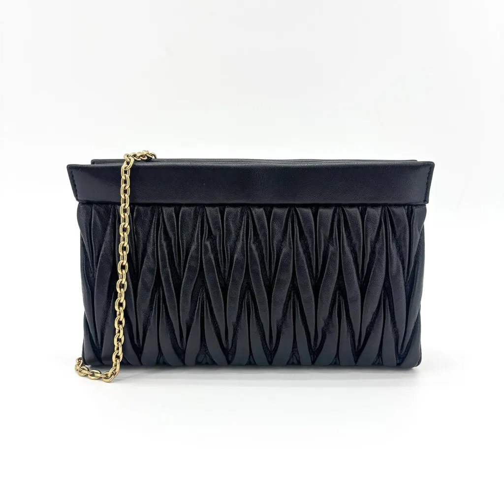 Miu Miu Matelasse Nappa Leather Chain Shoulder Bag Black Black Leather Good - Inside View