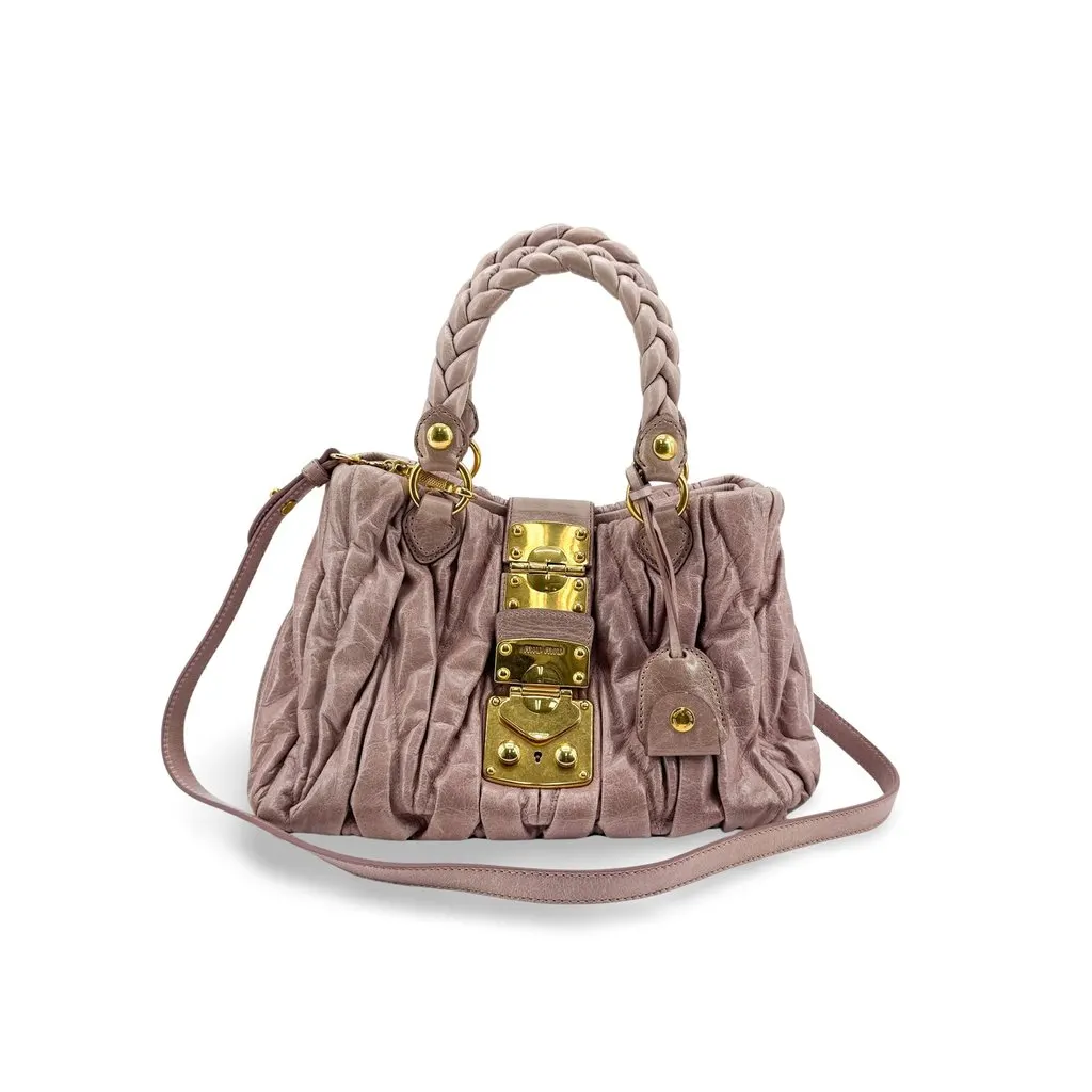 Miu Miu Matelasse Coffer Shoulder Bag Pink Pink Leather Very good - Front View