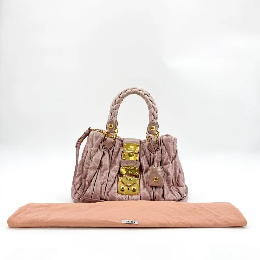 Miu Miu Matelasse Coffer Shoulder Bag Pink Pink Leather Very good - Back View