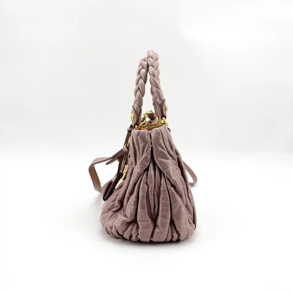 Miu Miu Matelasse Coffer Shoulder Bag Pink Pink Leather Very good - Model View