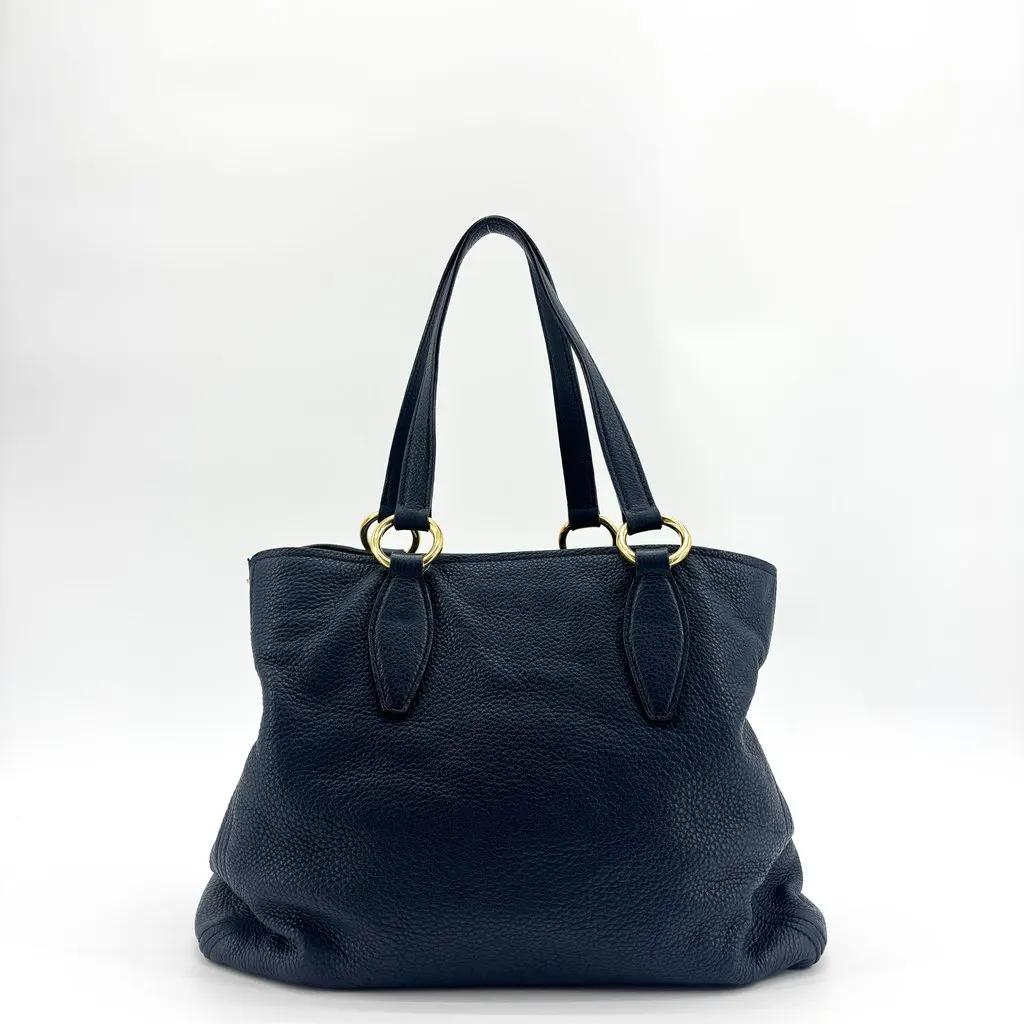 Miu Miu Vitello Daino Leather Tote Shoulder Bag Navy Leather Good - Inside View