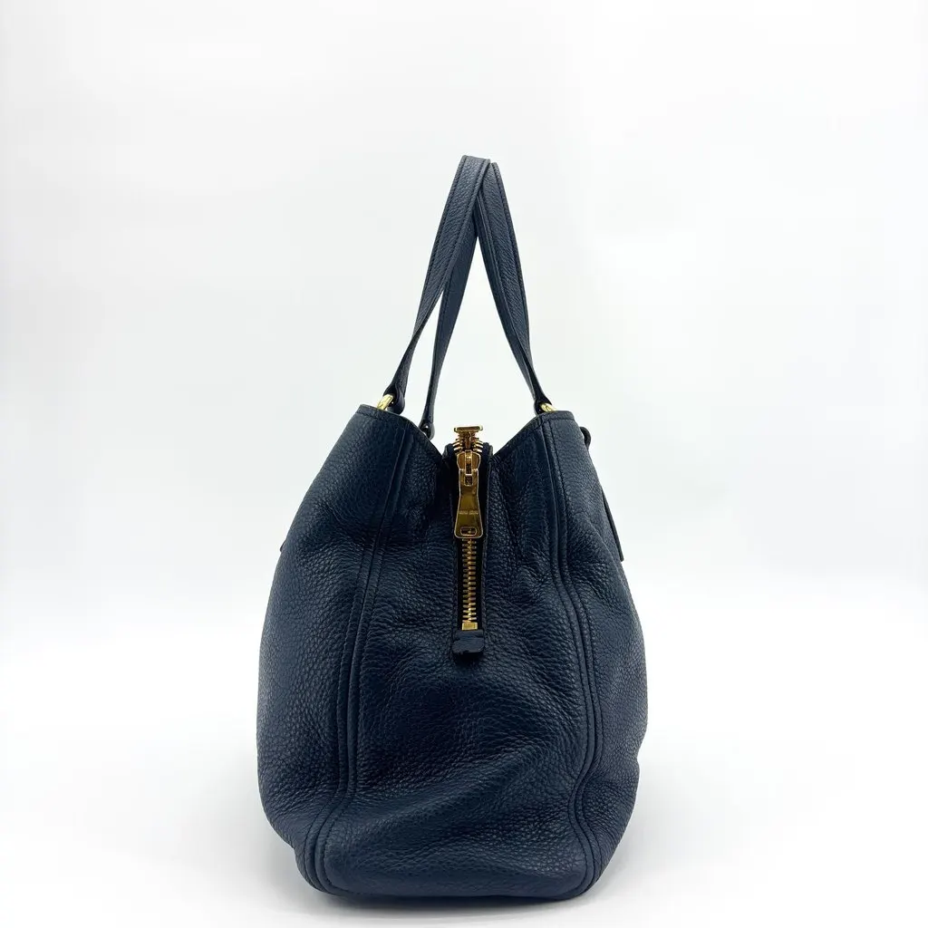 Miu Miu Vitello Daino Leather Tote Shoulder Bag Navy Leather Good - Model View