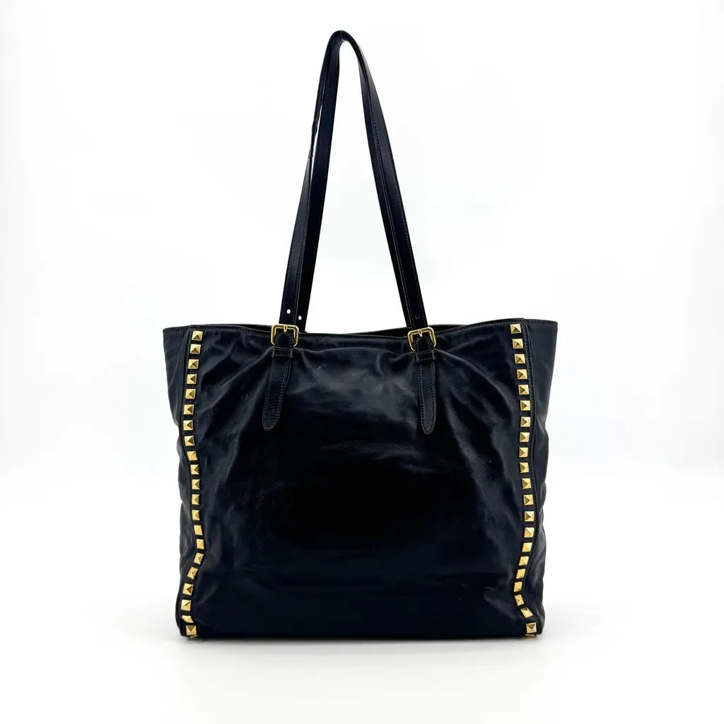 Miu Miu Vitello Studded Tote Bag Black Black Leather Fair - Inside View